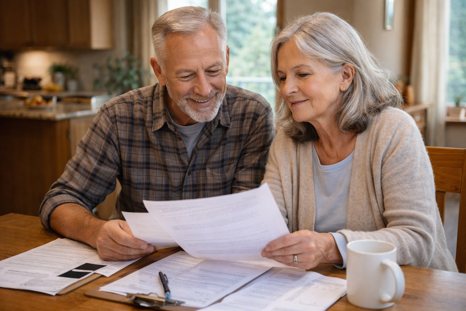 Couple reviewing retirement paperwork