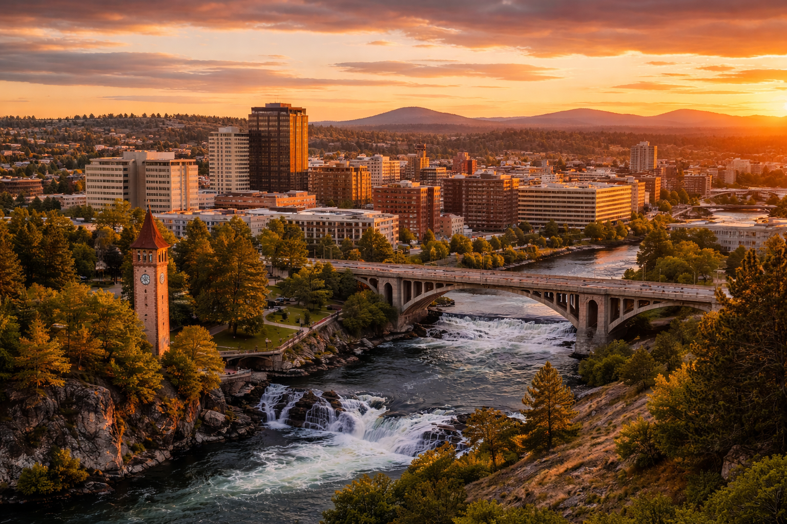 Sunset over downtown Spokane