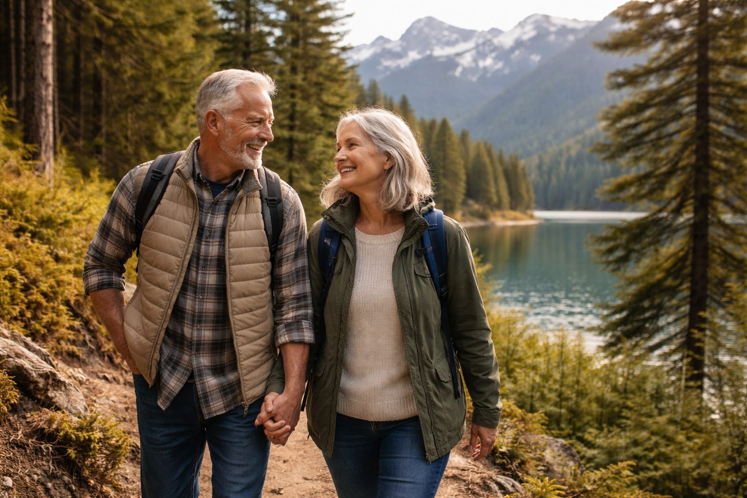 Retired couple enjoying mountain scenery